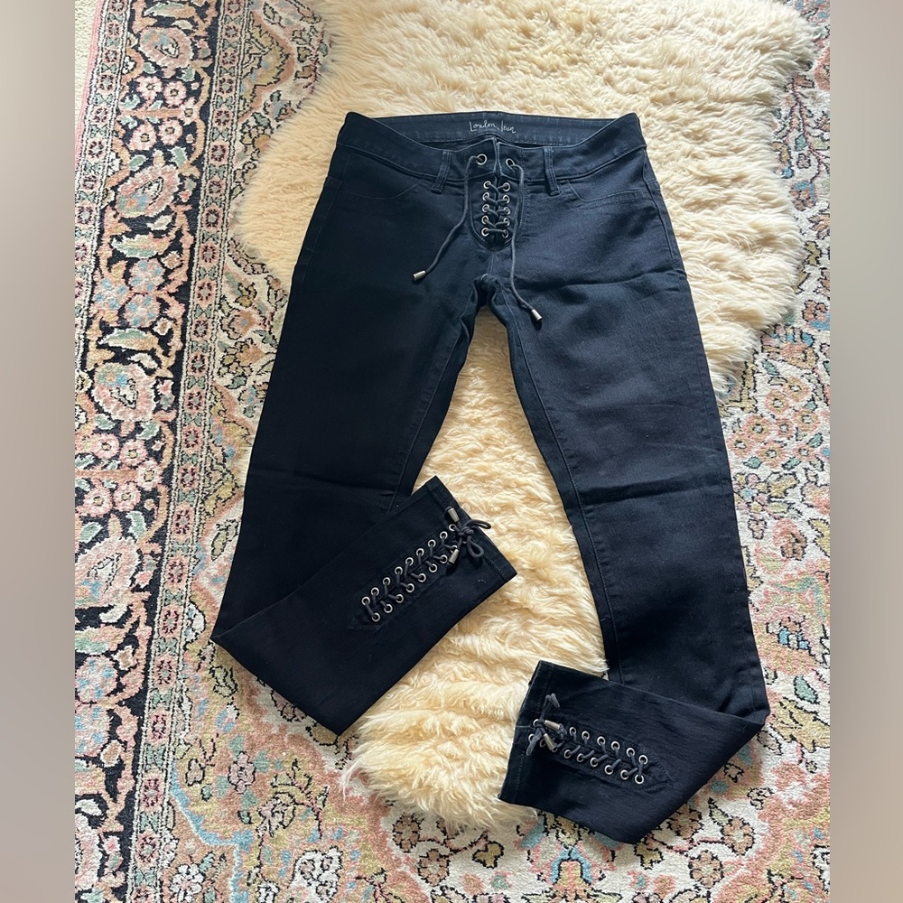 SIREN Skinny Jeans VS London Sz 6 Low Rise Lace Up Cotton Stretch Denim - Picture 3 of 6